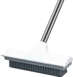 Synx Tools Luiwagen Borstel 2-in-1 Trekker - Badkamer Borstel Vloertrekker Met Steel Schrobborstel - Harde Borstelharen - Vloerwisser Badkamer - Met Telescopische Steel