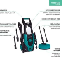 VONROC Hogedrukreiniger V14-2 - 1400W – 110 Bar – 390 L/h – Incl. 5m Slang, Reinigingsmiddelen Flesje, Terrasreiniger En Meer -Tuingereedschap Winkel 1200x1110 1