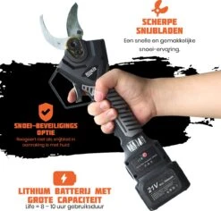 Reichlër® Elektrische Snoeischaar - 40 Mm Snijdiameter - 2x Accu - Anti-cut Functie - Heggenschaar - Takkenschaar - Zwart -Tuingereedschap Winkel 1200x1145
