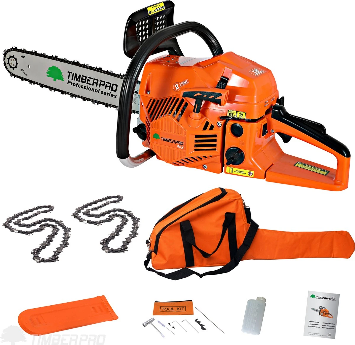 TIMBERPRO - Kettingzaag - 62 Cc - Benzine - Zwaardlengte 50 Cm - Met Transportzak - Met 2e Ketting 8 TIMBERPRO - Kettingzaag - 62 Cc - Benzine - Zwaardlengte 50 Cm - Met Transportzak - Met 2e Ketting - Afbeelding 6