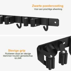 Volcan Bezemhouder - Bezem Ophangsysteem Tuingereedschap - Gereedschapshouder - Zelfklevend - 3M Tape - 3 Houders 4 Haken - RVS Zwart -Tuingereedschap Winkel 1200x1200 201
