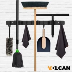 Volcan Bezemhouder - Bezem Ophangsysteem Tuingereedschap - Gereedschapshouder - Zelfklevend - 3M Tape - 3 Houders 4 Haken - RVS Zwart -Tuingereedschap Winkel 1200x1200 202