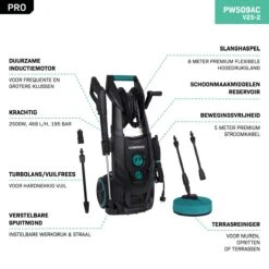 VONROC PRO Hogedrukreiniger V25-2 – 2500W – 195 Bar – 468 L/h – Duurzame Inductiemotor – Incl. 8m Slang, Slanghaspel, Terrasreiniger, Reinigingstank En Meer -Tuingereedschap Winkel 1200x1200 795