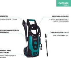 VONROC Hogedrukreiniger V22-1 2200W – 170 Bar – 450 L/h – Incl. 8m Slang, Reinigingsmiddelen Tank, Spuitstukken En Accessoires -Tuingereedschap Winkel 1200x986
